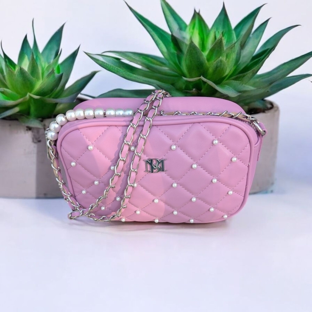 Badgley Mischka Diamond Stitch Quilted Pearl Crossbody-Purple (NWT)